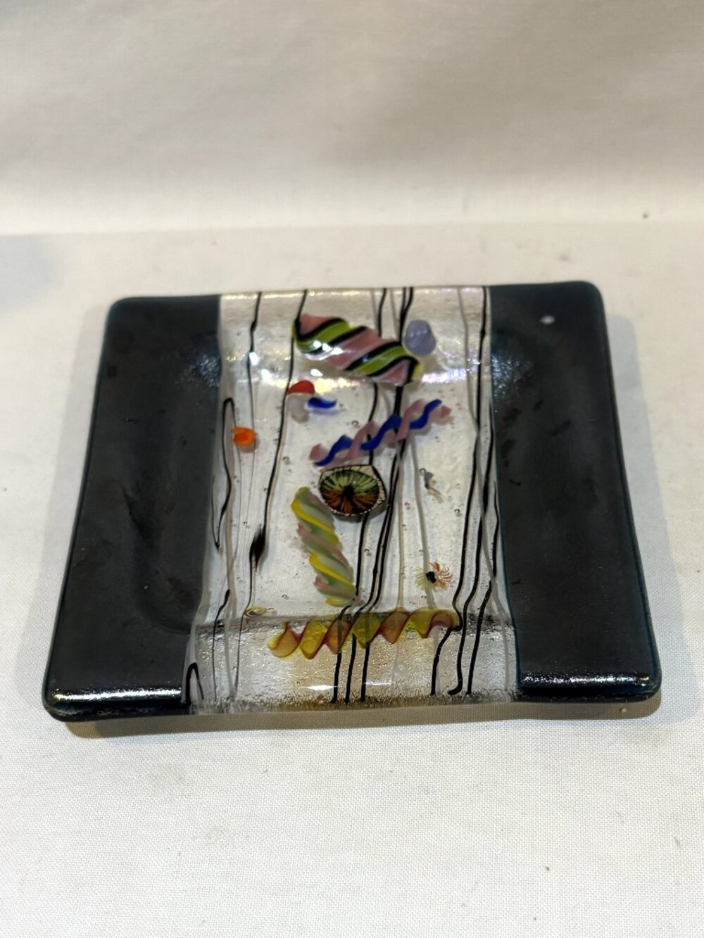 Kurt McVay Art Glass Iridescent Fused Tray Trinket Dish